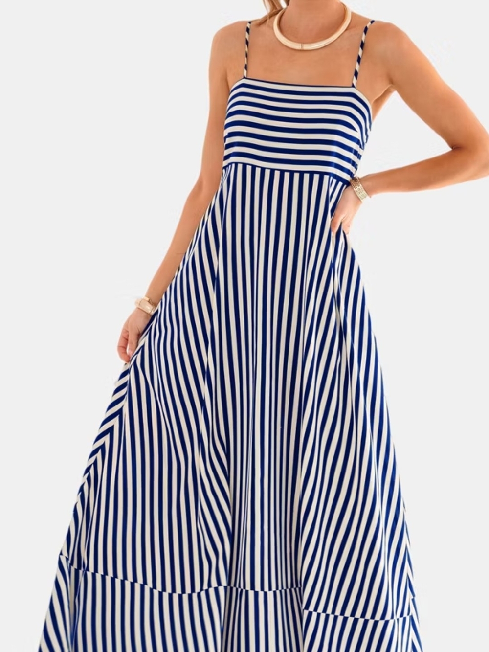Cupshe Blue and White Striped Maxi Dress